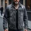 Men's Retro Casual Lapel Ripped Denim Jacket 65467394F sold by Manly