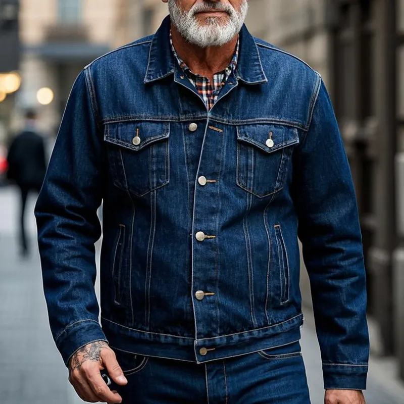 Men's Vintage Casual Lapel Denim Jacket 37874914F sold by Manly product image thumbnail 2