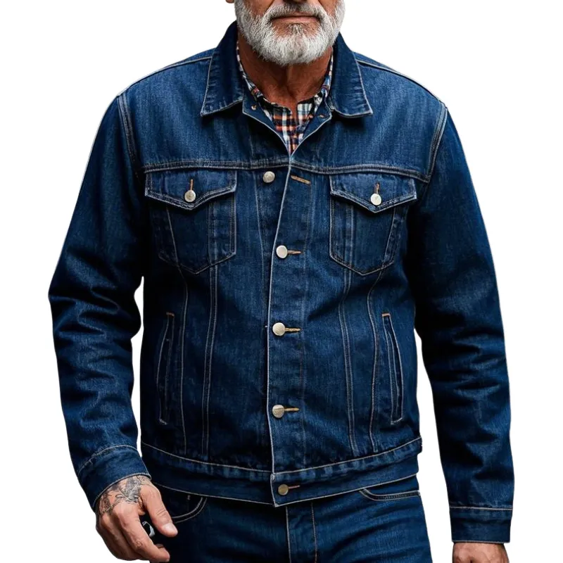 Men's Vintage Casual Lapel Denim Jacket 37874914F sold by Manly