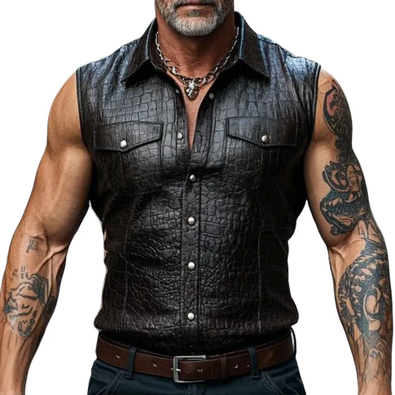 Men's Classic Vintage Lapel Textured Leather Vest 16745251F sold by Manly