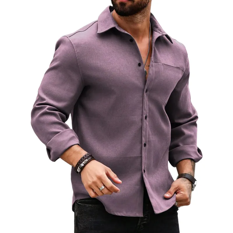 Men's Casual Purple Cotton and Linen Long Sleeve Shirt 05862926U sold by Manly