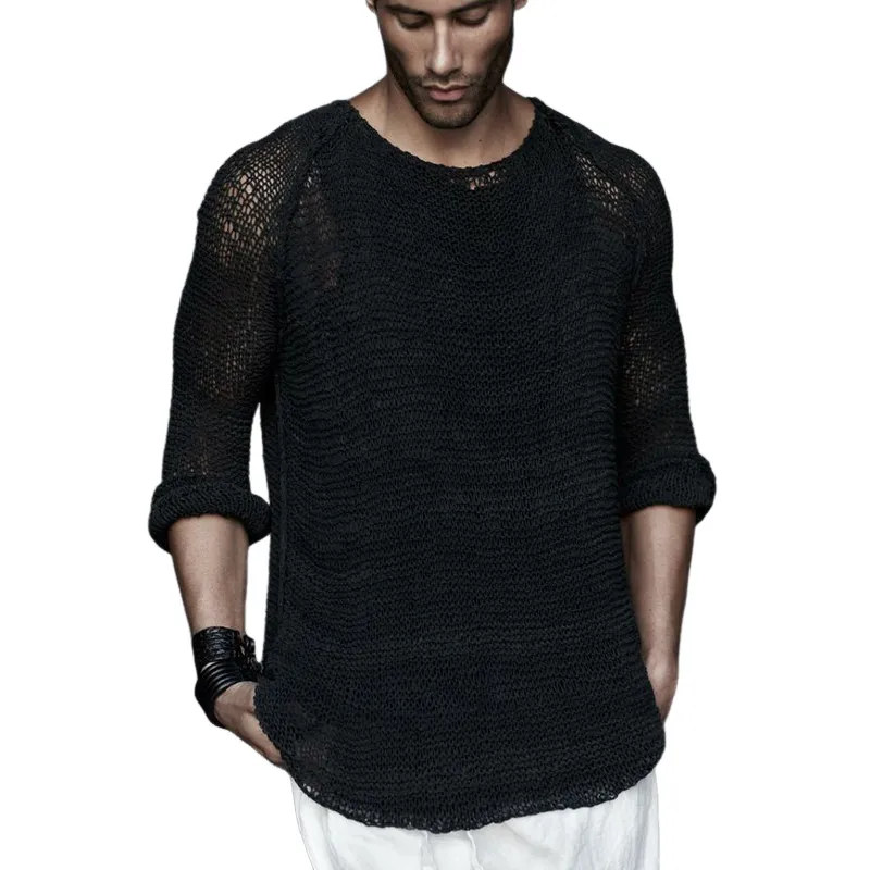 Men's Casual Loose Black Knitted Sweater 15372107U sold by Manly