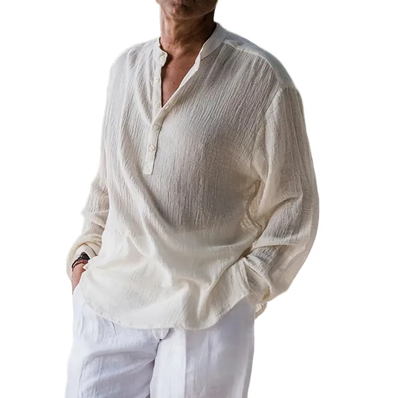 Men's Casual Loose Ice Silk Wrinkled Long-sleeved T-shirt 82251004U sold by Manly