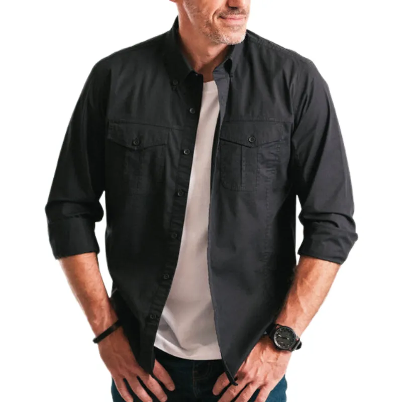 Men's Casual Solid Color Cotton Blended Lapel Long Sleeve Shirt 64087987F sold by Manly