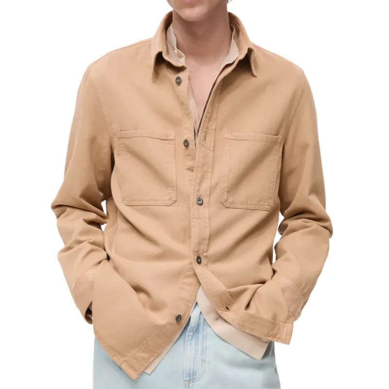 Men's Casual Fashion Solid Color Lapel Long Sleeve Shirt 71798550F sold by Manly