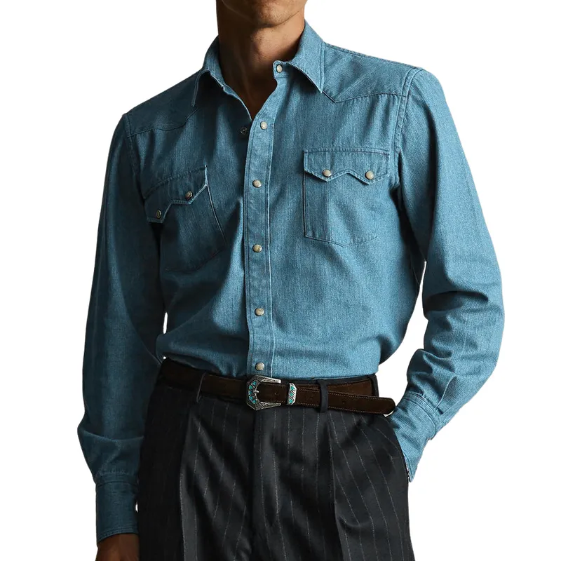 Men's Casual Fashion Lapel Long Sleeve Shirt 61143723F sold by Manly