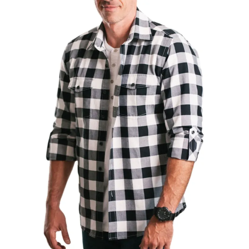 Men's Casual Check Cotton Blend Lapel Long Sleeve Shirt 35655431F sold by Manly