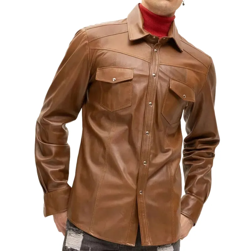 Men's Vintage Slim Fit Leather Long Sleeve Shirt 61715638U sold by Manly