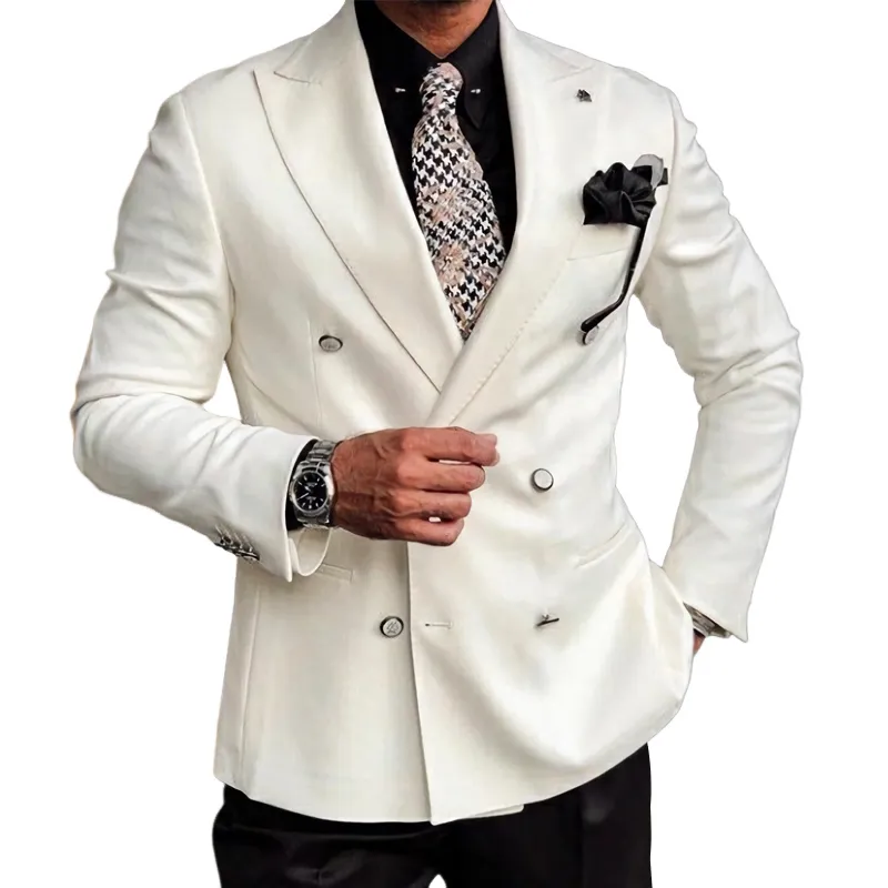 Men's Pure White Double Breasted Cotton Blazer 67714867U sold by Manly