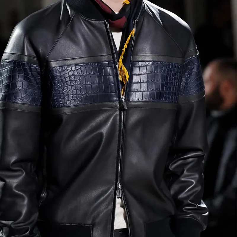 Men's Crocodile Texture Patchwork Leather Jacket 90274419U sold by Manly product image thumbnail 4