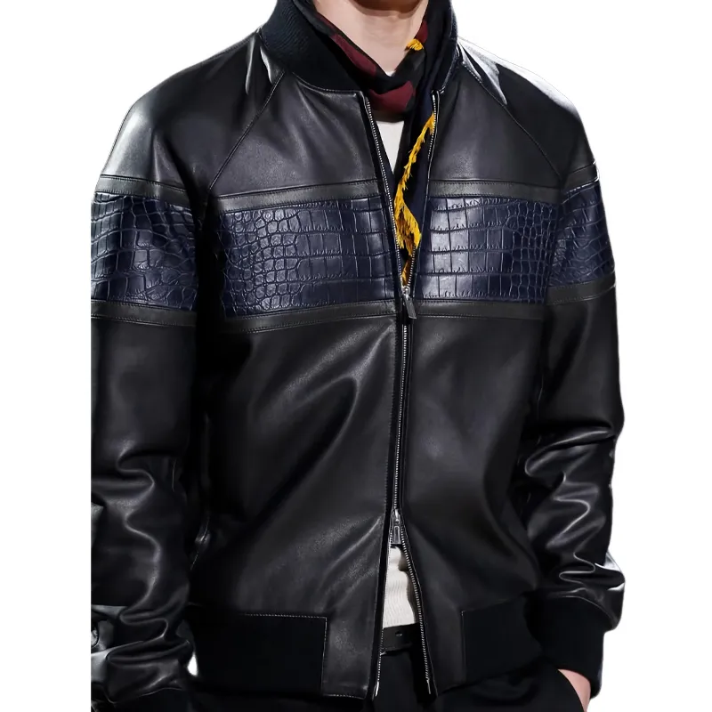 Men's Crocodile Texture Patchwork Leather Jacket 90274419U sold by Manly product image thumbnail 3