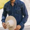 Men's Vintage Western Cowboy Embroidered Denim Long Sleeve Shirt 87746139U sold by Manly