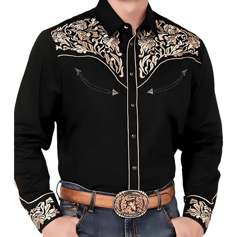 Men's Western Cowboy Vintage Embroidery Cotton Long Sleeve Shirt 95603095U sold by Manly product image thumbnail 2