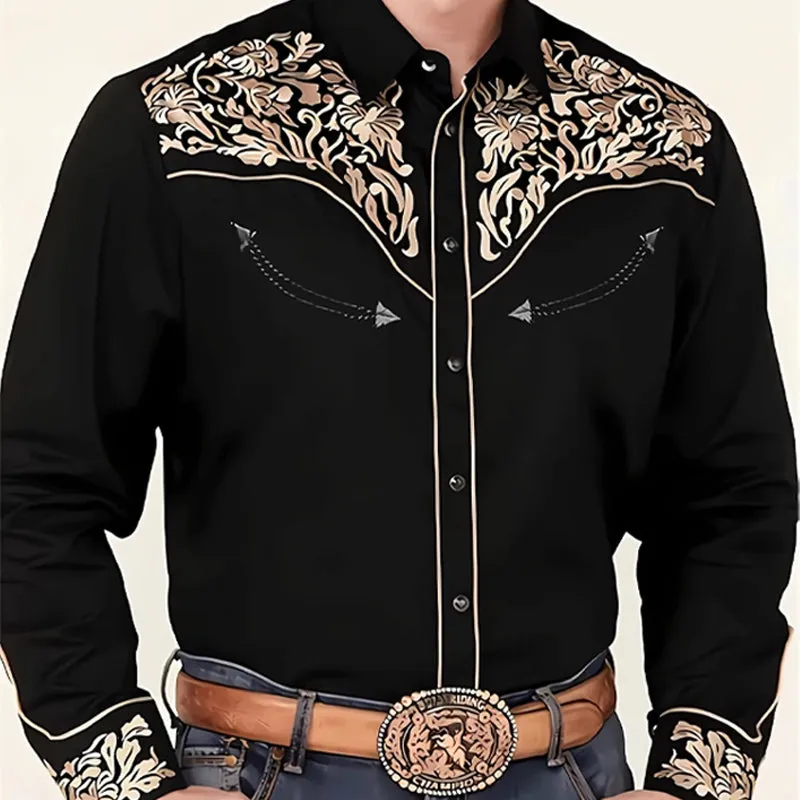 Men's Western Cowboy Vintage Embroidery Cotton Long Sleeve Shirt 95603095U sold by Manly product image thumbnail 3