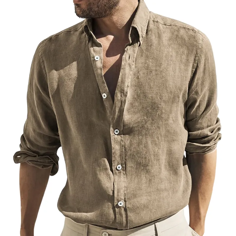 Men's Casual Khaki Suede Long Sleeve Shirt 03155926U sold by Manly product image thumbnail 2