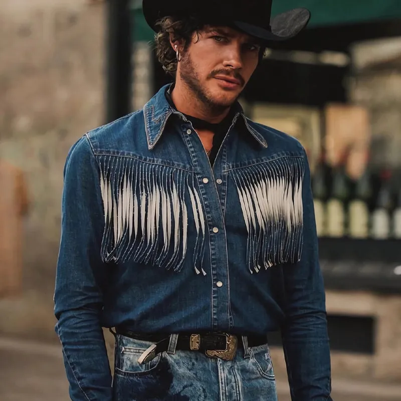 Men's Retro Western Cowboy Tassel Long Sleeve Shirt 09765266U sold by Manly product image thumbnail 3