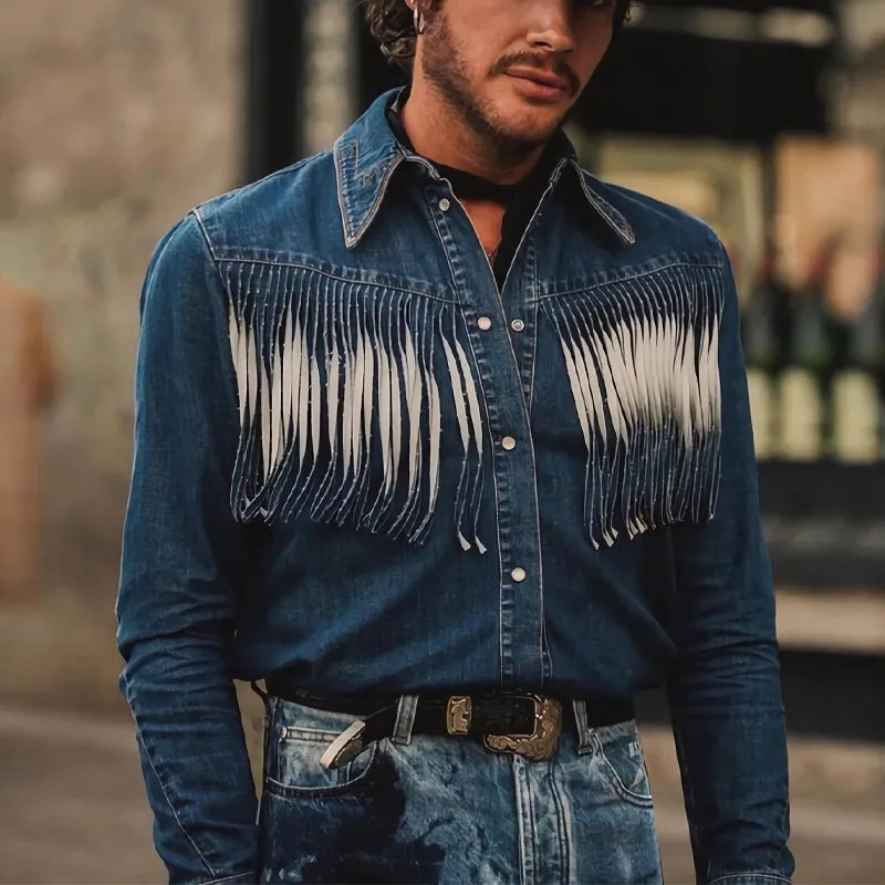 Men's Retro Western Cowboy Tassel Long Sleeve Shirt 09765266U sold by Manly product image thumbnail 2