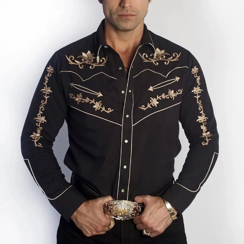Men's Vintage Embroidered Western Denim Cotton Long Sleeve Shirt 32446229U sold by Manly product image thumbnail 2