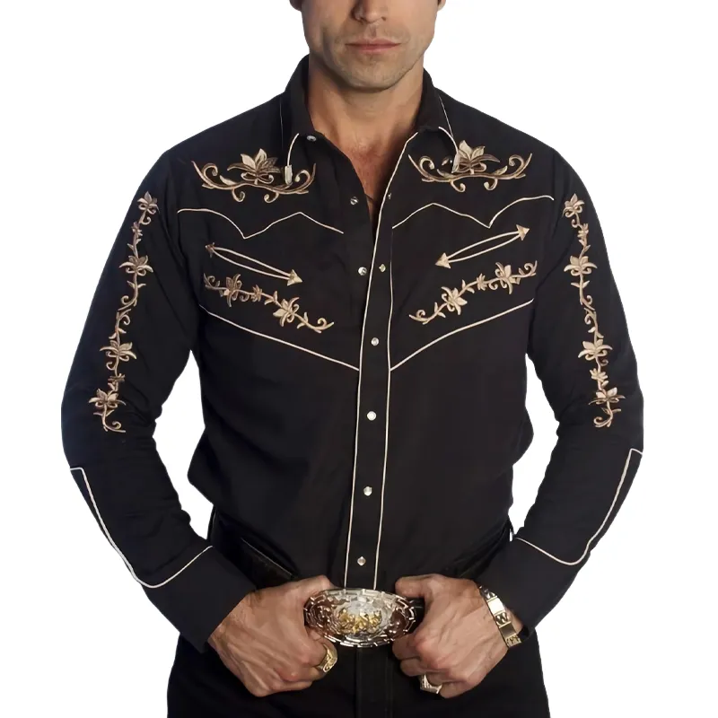 Men's Vintage Embroidered Western Denim Cotton Long Sleeve Shirt 32446229U sold by Manly