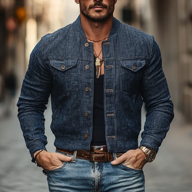 Men's Casual Stand Collar Linen Single Breasted Slim Fit Jacket 69044943M sold by Manly product image thumbnail 2