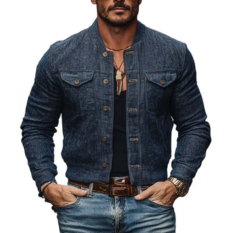 Men's Casual Stand Collar Linen Single Breasted Slim Fit Jacket 69044943M sold by Manly
