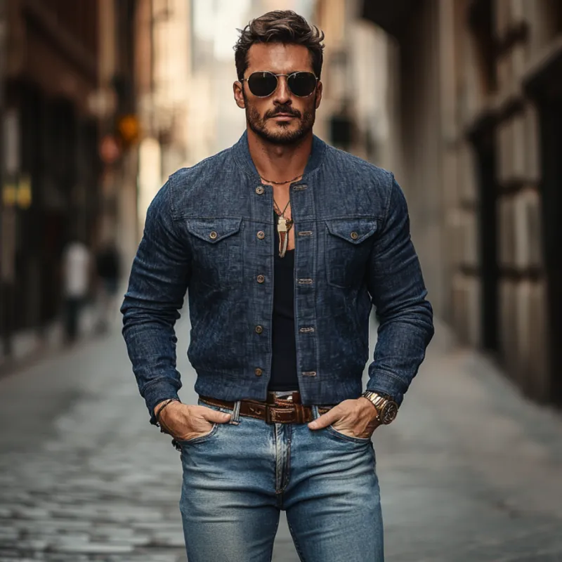 Men's Casual Stand Collar Linen Single Breasted Slim Fit Jacket 69044943M sold by Manly product image thumbnail 3