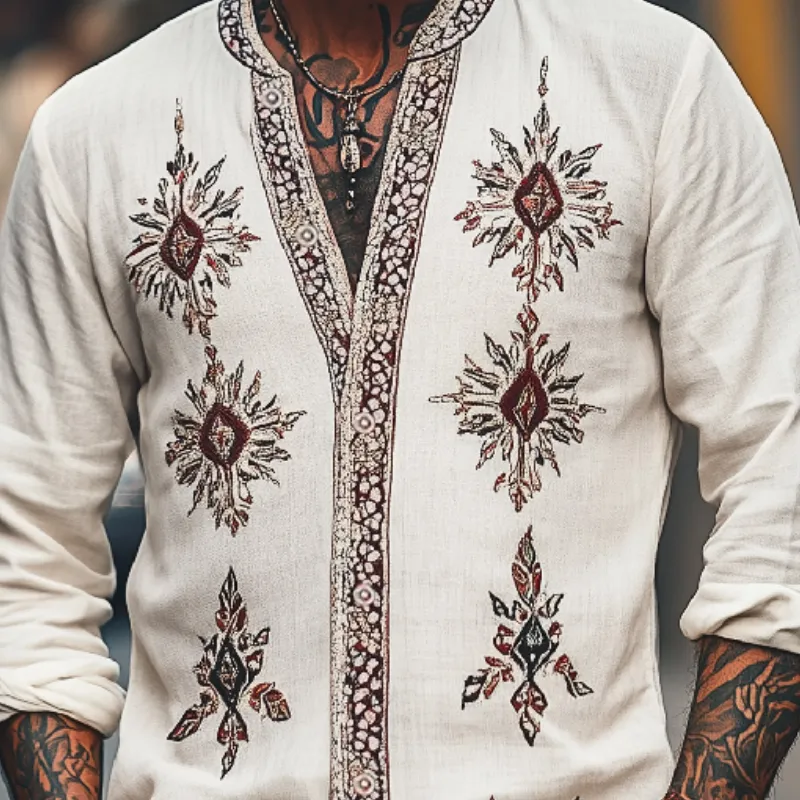 Men's Vintage Casual Round Neck Cotton Blend Embroidered Long Sleeve Shirt 45614812F sold by Manly product image thumbnail 3