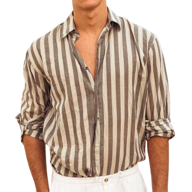 Men's Casual Versatile Striped Lapel Long-sleeved Shirt 91474750F sold by Manly
