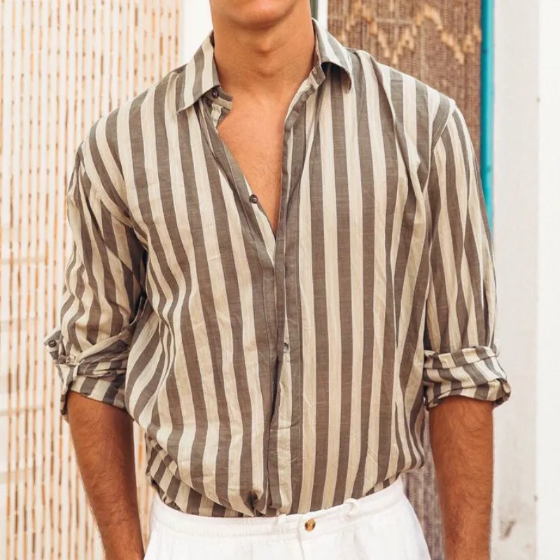 Men's Casual Versatile Striped Lapel Long-sleeved Shirt 91474750F sold by Manly product image thumbnail 2