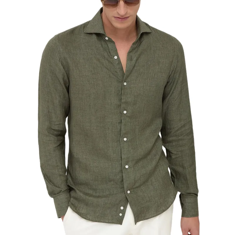 Men's Casual Fashion Lapel Cotton and Linen Blended Long Sleeve Shirt 08120052F sold by Manly product image thumbnail 2