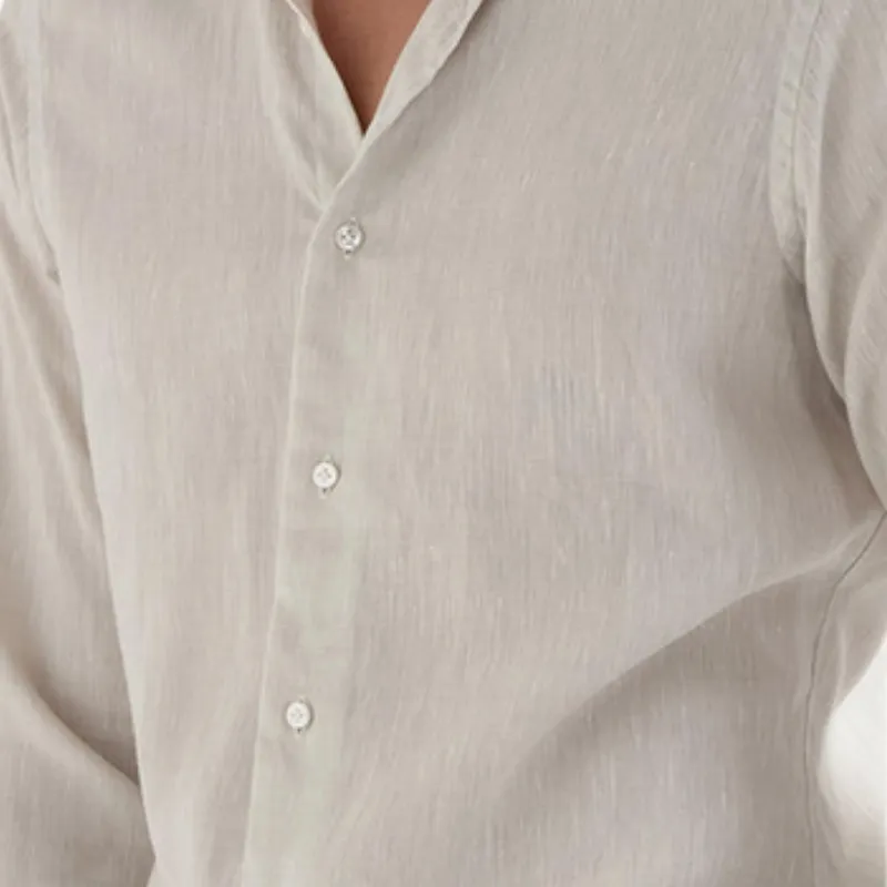 Men's Casual Fashion Lapel Cotton and Linen Blended Long Sleeve Shirt 08120052F sold by Manly product image thumbnail 3