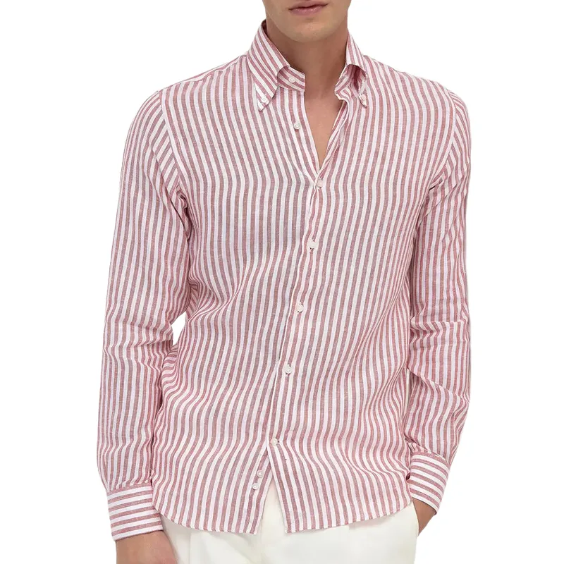 Men's Casual Lapel Cotton and Linen Blended Striped Long Sleeve Shirt 10061648F sold by Manly product image thumbnail 2