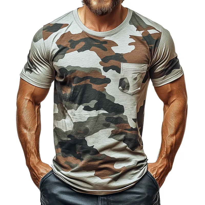 Men's Casual Cotton Camouflage Round Neck Slim Fit Short Sleeve T-Shirt 59827051M sold by Manly