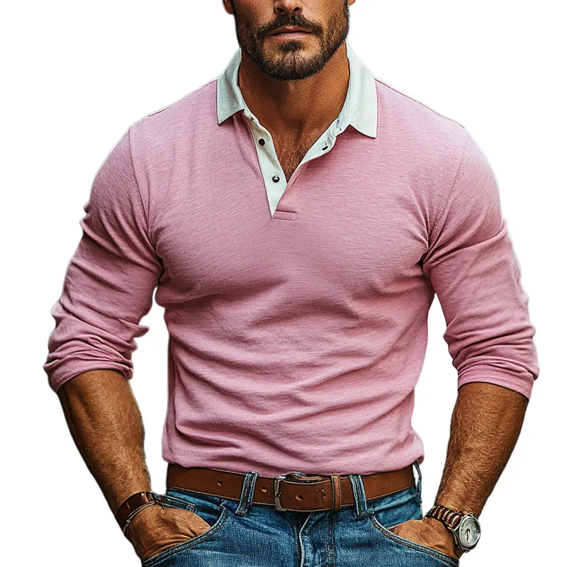 Men's Colorblock Lapel Long Sleeve Polo Shirt 36191822Z sold by Manly