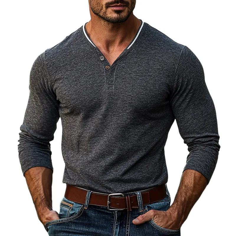 Men's Colorblock Henley Collar Long Sleeve T-shirt 20063825Z sold by Manly