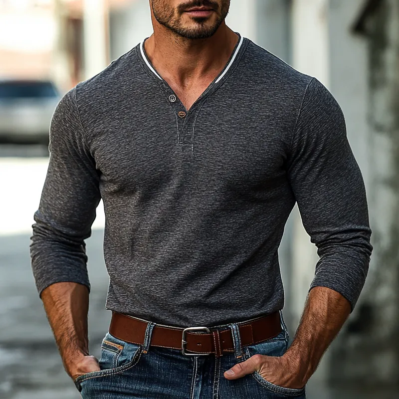 Men's Colorblock Henley Collar Long Sleeve T-shirt 20063825Z sold by Manly product image thumbnail 2