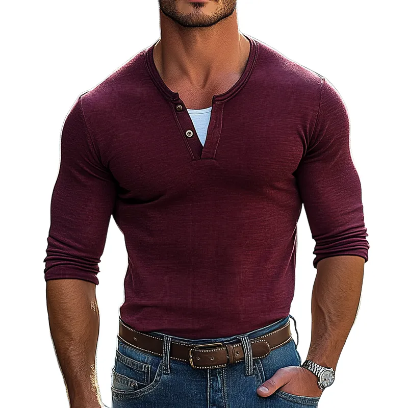 Men's Colorblock Henley Collar Long Sleeve T-shirt 50836647Z sold by Manly