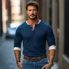 Men's Colorblock Henley Collar Long Sleeve T-shirt 65176903Z sold by Manly