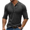 Men's Solid Color Henley Collar Long Sleeve T-shirt 73181989Z sold by Manly