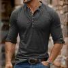 Men's Solid Color Henley Collar Long Sleeve T-shirt 73181989Z sold by Manly