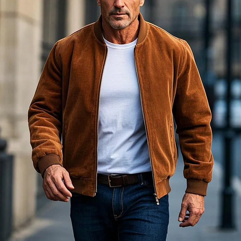 Men's Solid Suede Baseball Collar Zip-Up Jacket 16654370X sold by Manly product image thumbnail 3