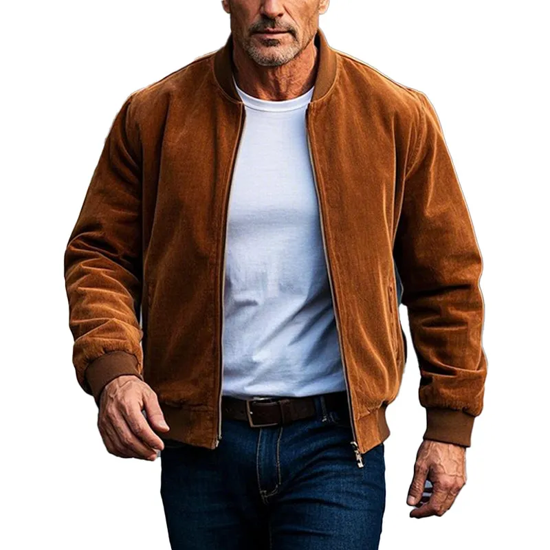 Men's Solid Suede Baseball Collar Zip-Up Jacket 16654370X sold by Manly