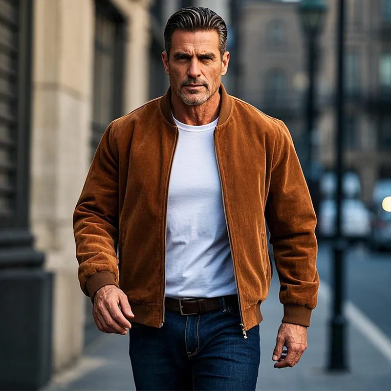 Men's Solid Suede Baseball Collar Zip-Up Jacket 16654370X sold by Manly product image thumbnail 2