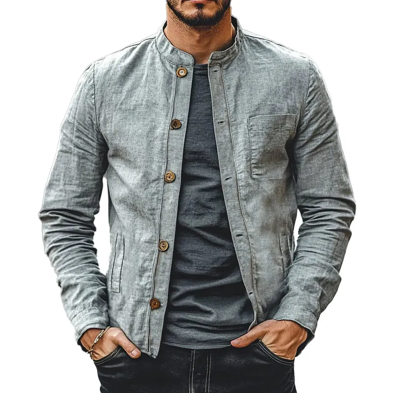 Men's Solid Cotton and Linen Single-breasted Jacket 65500918X sold by Manly