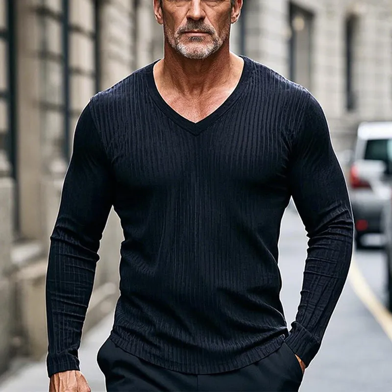 Men's Casual Striped V-Neck Long Sleeve T-Shirt 09309944X sold by Manly product image thumbnail 2