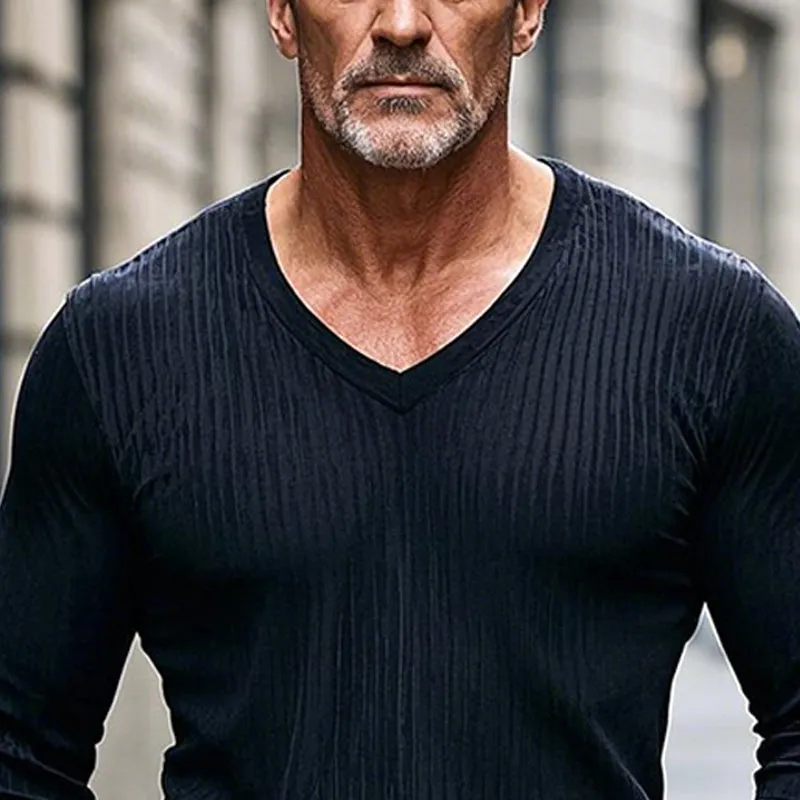 Men's Casual Striped V-Neck Long Sleeve T-Shirt 09309944X sold by Manly product image thumbnail 3