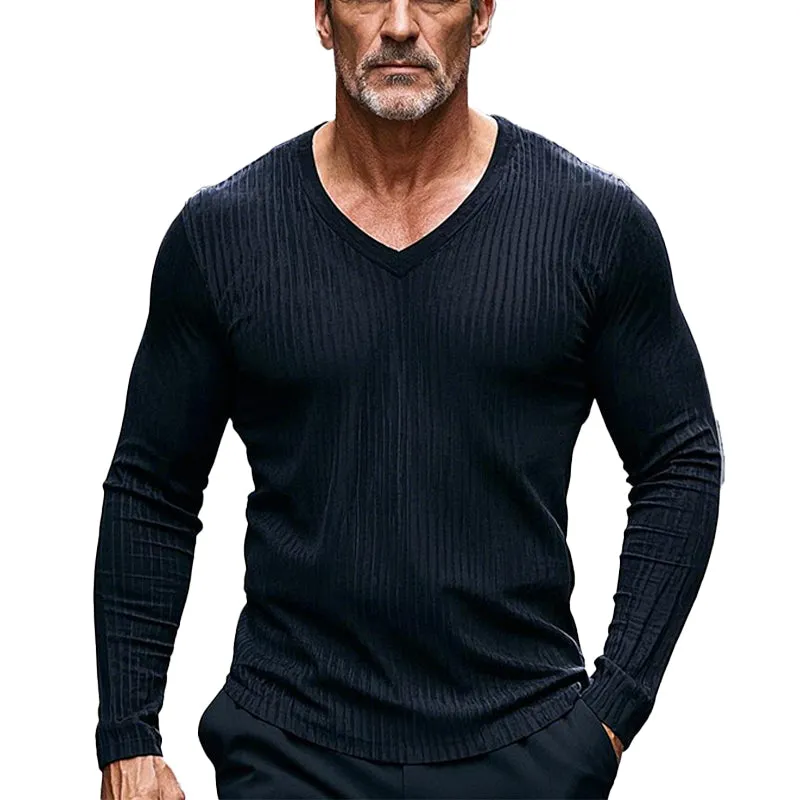 Men's Casual Striped V-Neck Long Sleeve T-Shirt 09309944X sold by Manly