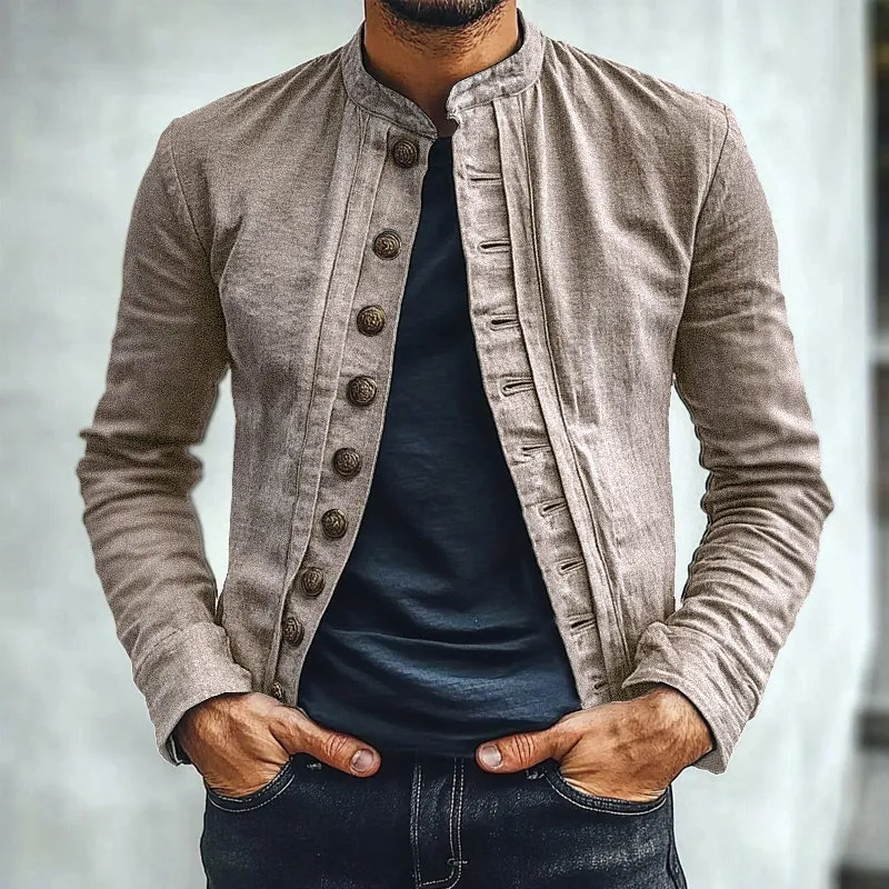 Men's Cotton and Linen Stand Collar Thin Jacket 66971577X sold by Manly product image thumbnail 2