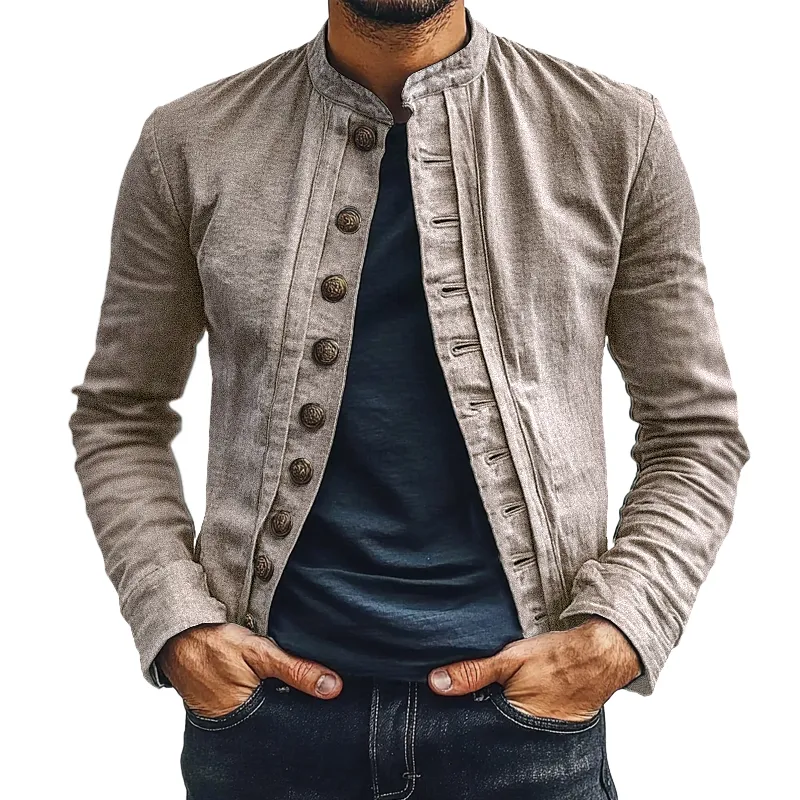Men's Cotton and Linen Stand Collar Thin Jacket 66971577X sold by Manly