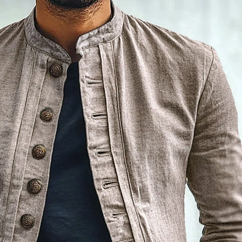 Men's Cotton and Linen Stand Collar Thin Jacket 66971577X sold by Manly product image thumbnail 3